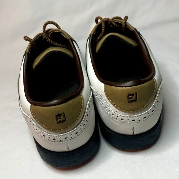 FootJoy Greenjoys Golf Shoes Mens Sz 8.5W White and Tan Lace Spikes Athletic - Picture 5 of 11